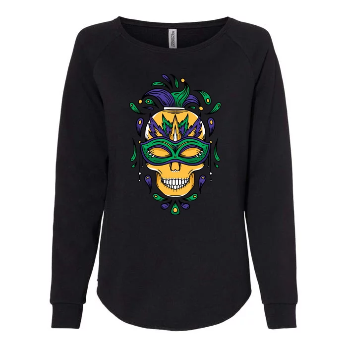 Mardi Gras Skull Mask Womens California Wash Sweatshirt