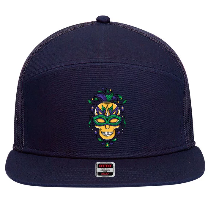 Mardi Gras Skull Mask 7 Panel Mesh Trucker Snapback Hat