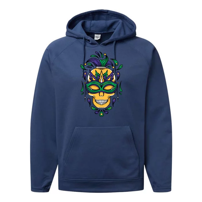 Mardi Gras Skull Mask Performance Fleece Hoodie