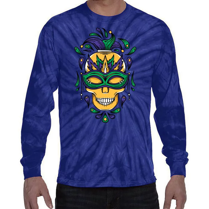 Mardi Gras Skull Mask Tie-Dye Long Sleeve Shirt