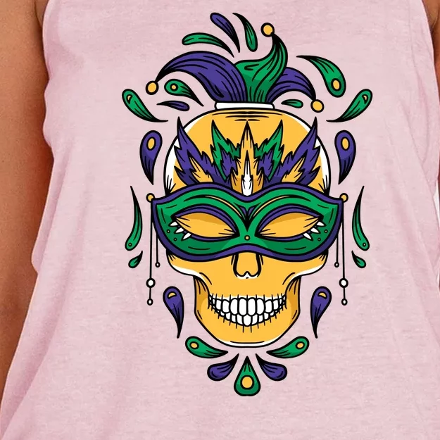 Mardi Gras Skull Mask Women's Knotted Racerback Tank