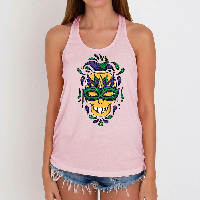 Mardi Gras Skull Mask Women's Knotted Racerback Tank