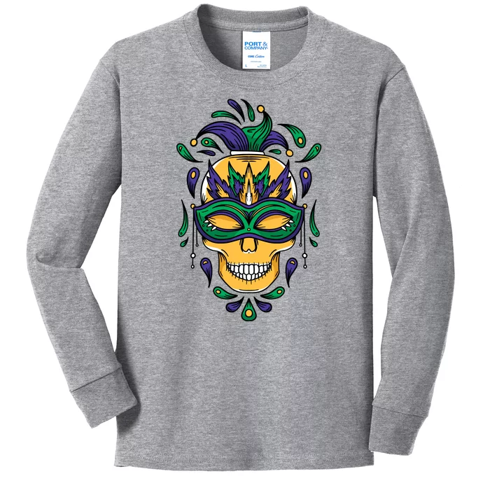 Mardi Gras Skull Mask Kids Long Sleeve Shirt