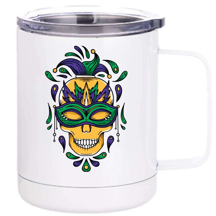 Mardi Gras Skull Mask Front & Back 12oz Stainless Steel Tumbler Cup