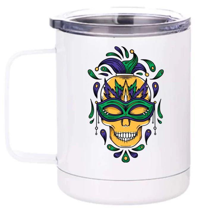 Mardi Gras Skull Mask Front & Back 12oz Stainless Steel Tumbler Cup