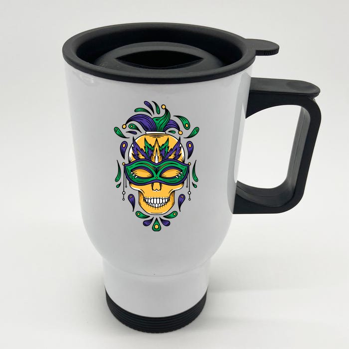 Mardi Gras Skull Mask Front & Back Stainless Steel Travel Mug