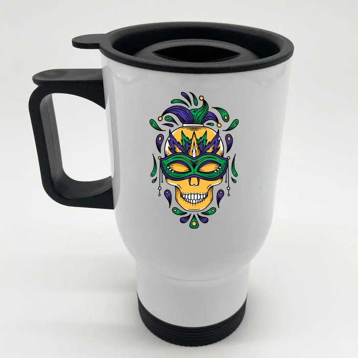 Mardi Gras Skull Mask Front & Back Stainless Steel Travel Mug