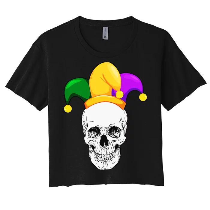 Mardi Gras Skull Parade Jester Women's Crop Top Tee