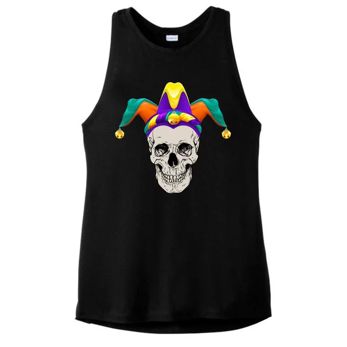 Mardi Gras Skull Party Hard Ladies Tri-Blend Wicking Tank