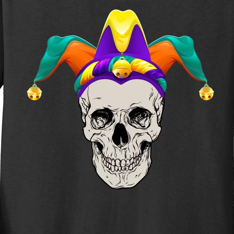 Mardi Gras Skull Party Hard Kids Long Sleeve Shirt