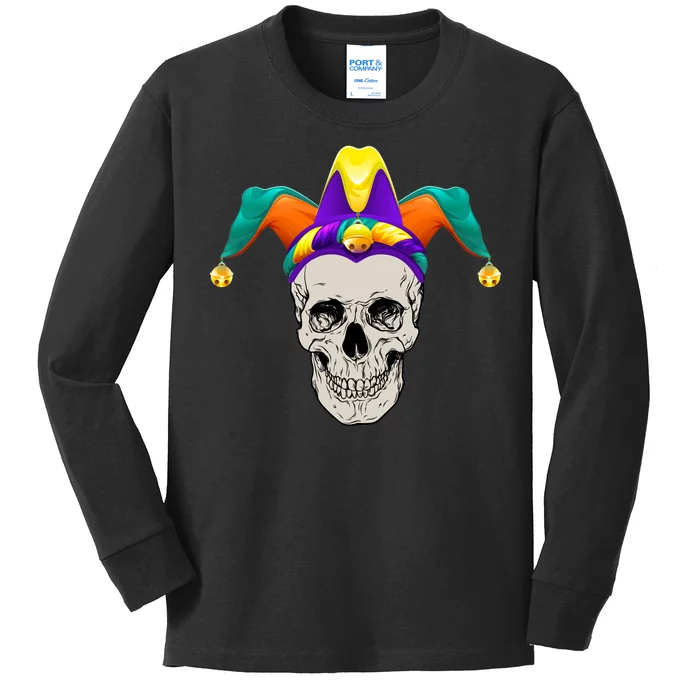 Mardi Gras Skull Party Hard Kids Long Sleeve Shirt