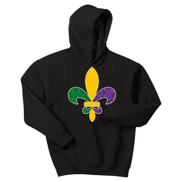 Mardi Gras Sparkle Fleur De Lis Kids Hoodie