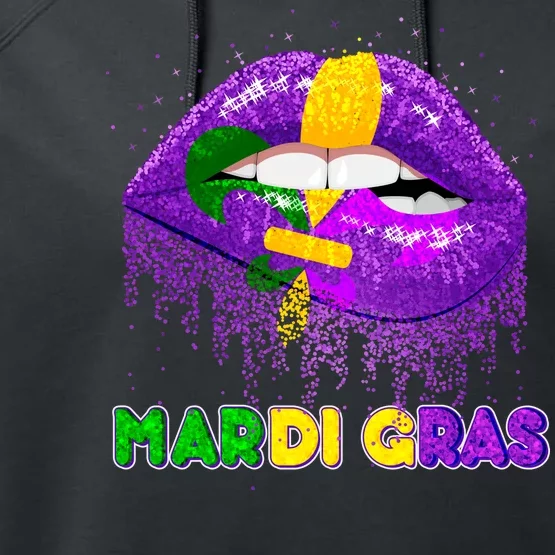 Mardi Gras Sparkle Lips Performance Fleece Hoodie