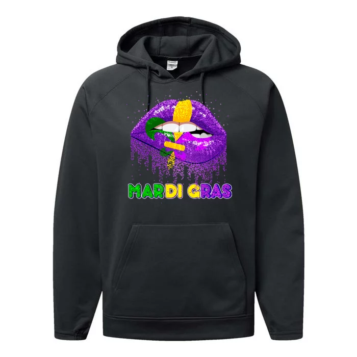 Mardi Gras Sparkle Lips Performance Fleece Hoodie