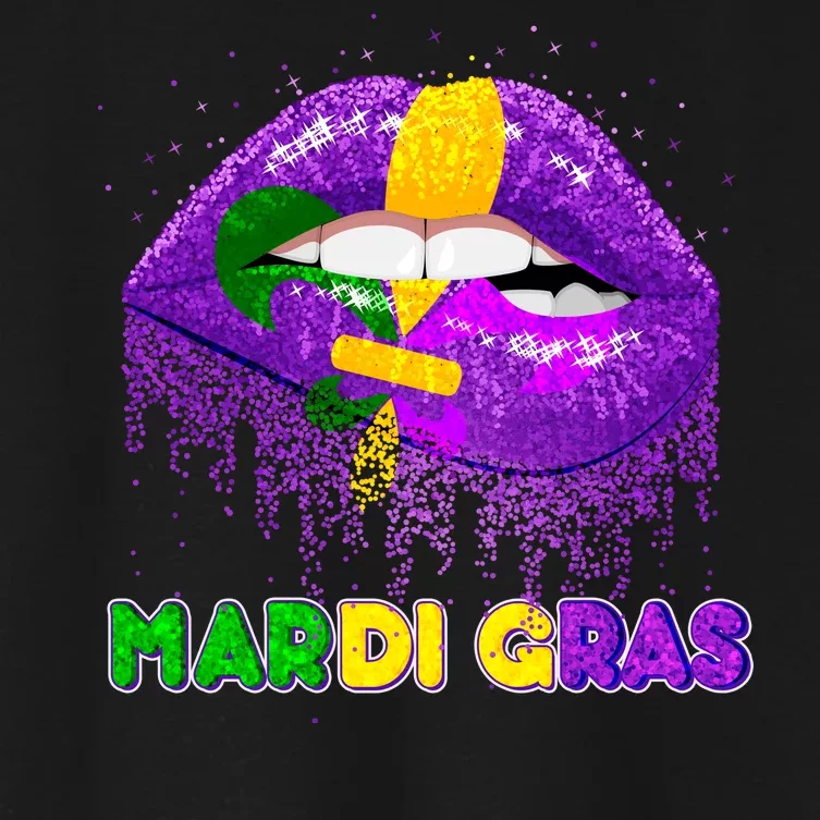 Mardi Gras Sparkle Lips Women's Crop Top Tee