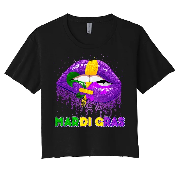 Mardi Gras Sparkle Lips Women's Crop Top Tee