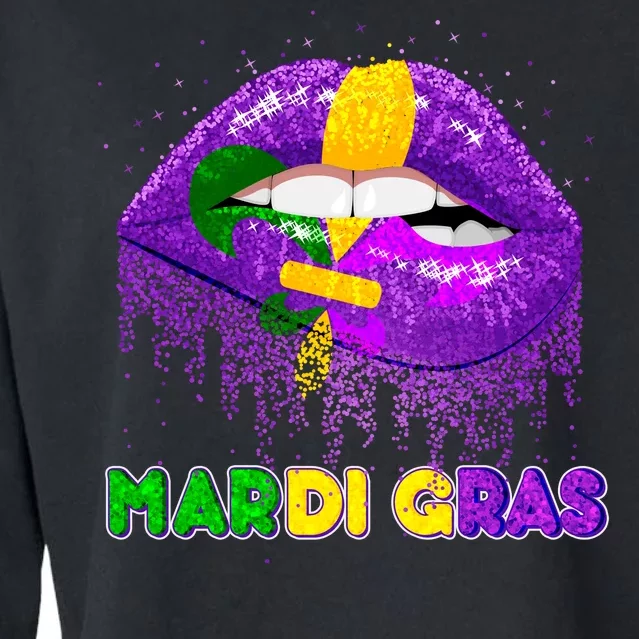 Mardi Gras Sparkle Lips Cropped Pullover Crew