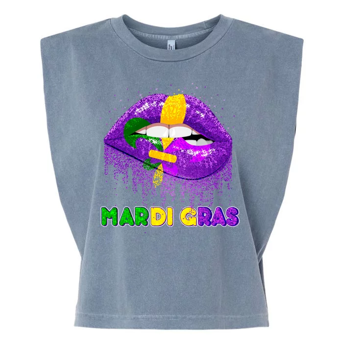 Mardi Gras Sparkle Lips Garment-Dyed Women's Muscle Tee