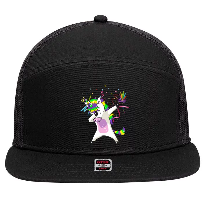 Mardi Gras Unicorn Celebration 7 Panel Mesh Trucker Snapback Hat