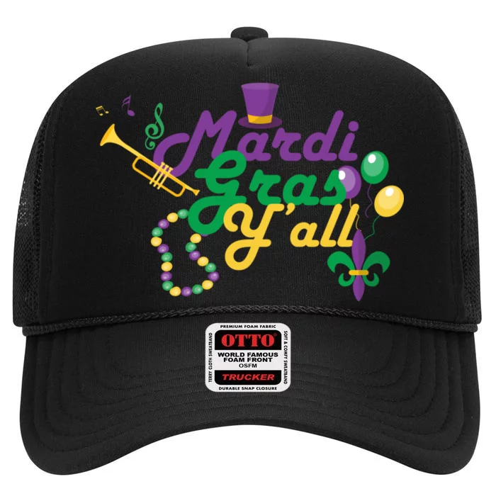 Mardi Gras Y'all High Crown Mesh Trucker Hat