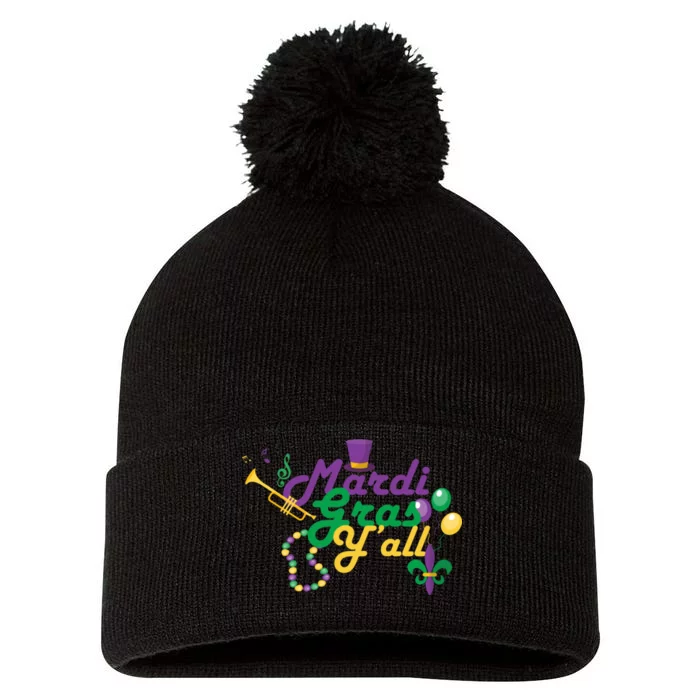 Mardi Gras Y'all Pom Pom 12in Knit Beanie