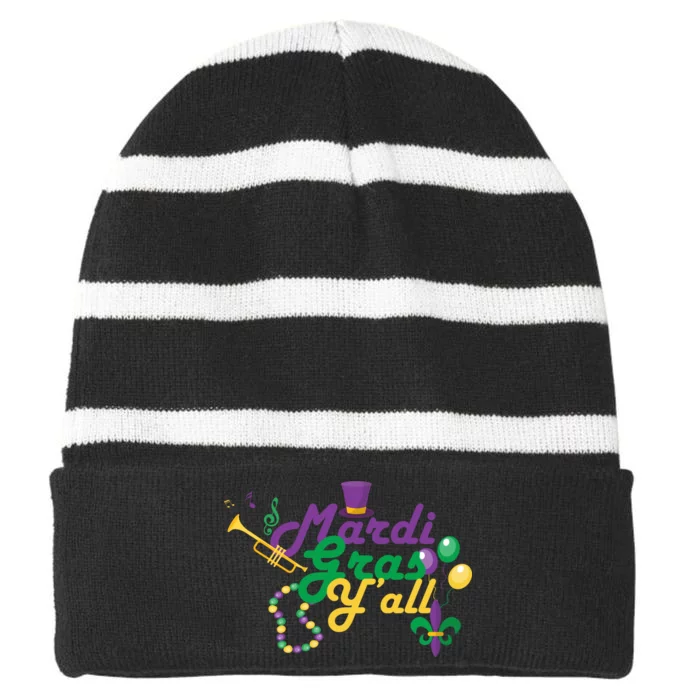 Mardi Gras Y'all Striped Beanie with Solid Band