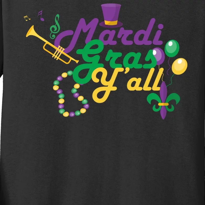 Mardi Gras Y'all Kids Long Sleeve Shirt