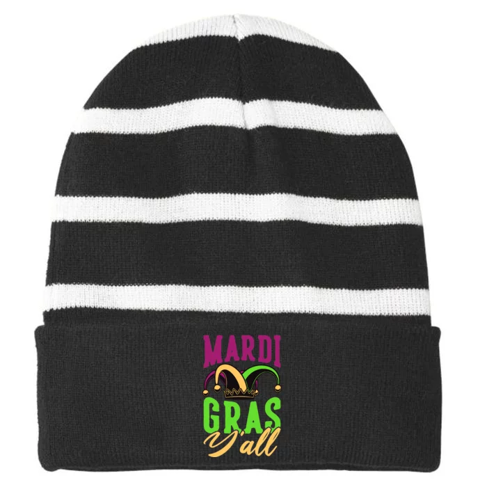 Mardi Gras Y'all Cute Striped Beanie with Solid Band