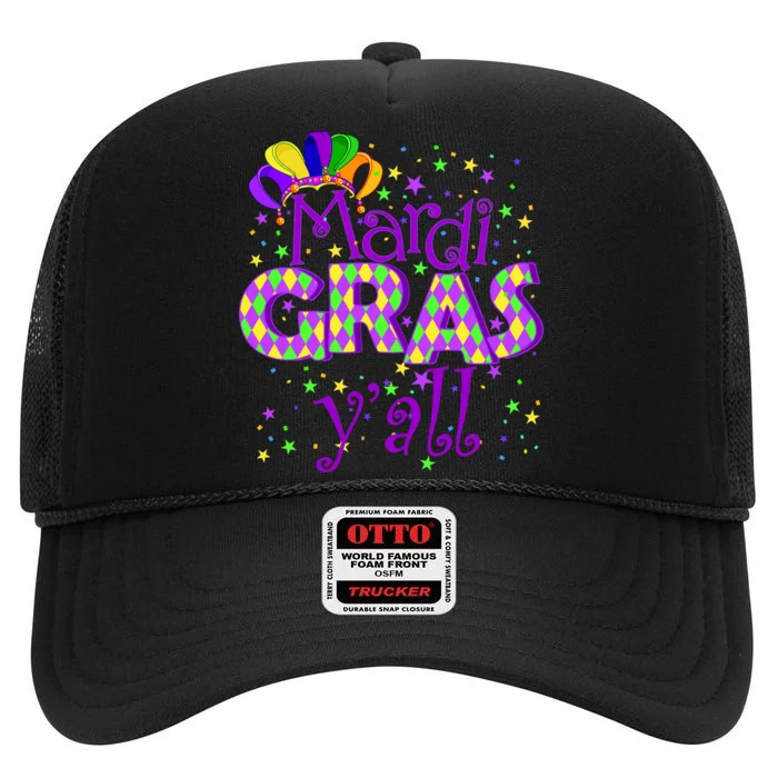 Mardi Gras Y'all New Orleans Party High Crown Mesh Trucker Hat