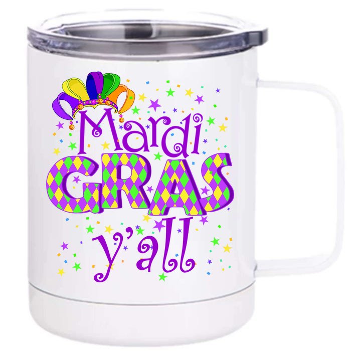 Mardi Gras Y'all New Orleans Party Front & Back 12oz Stainless Steel Tumbler Cup