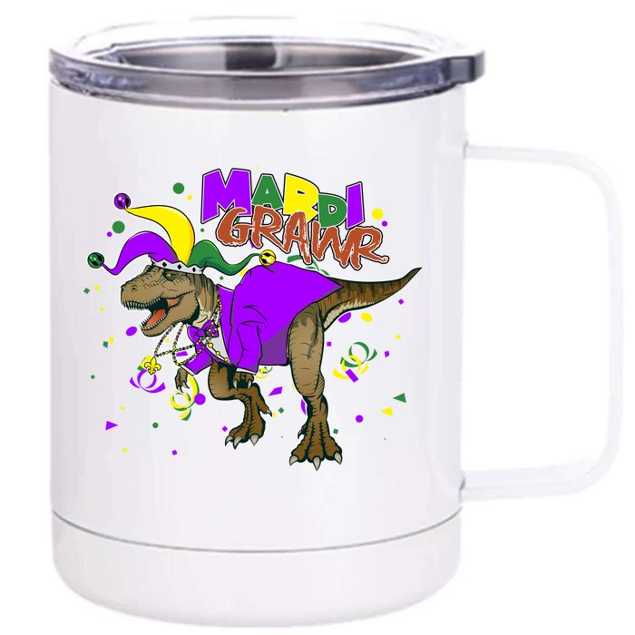 Mardi Grawr T-Rex Front & Back 12oz Stainless Steel Tumbler Cup