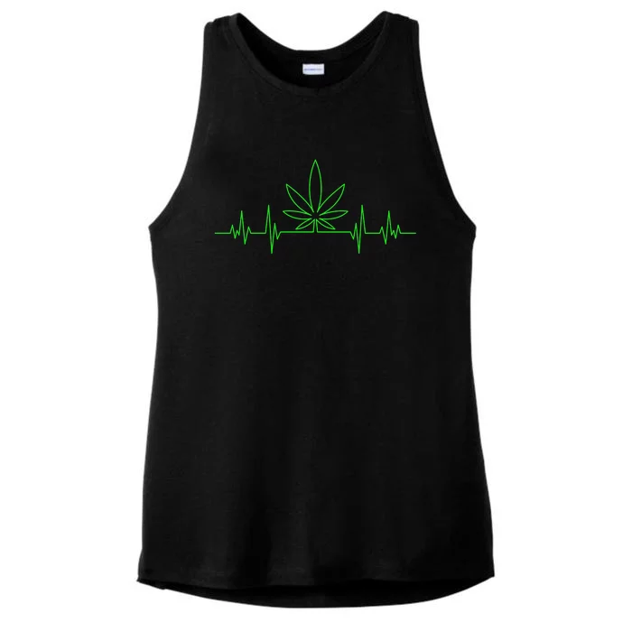 Marijuana Leaf Heartbeat Ladies Tri-Blend Wicking Tank