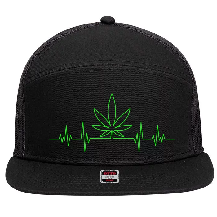 Marijuana Leaf Heartbeat 7 Panel Mesh Trucker Snapback Hat