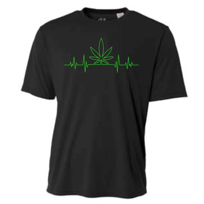 Marijuana Leaf Heartbeat Cooling Performance Crew T-Shirt