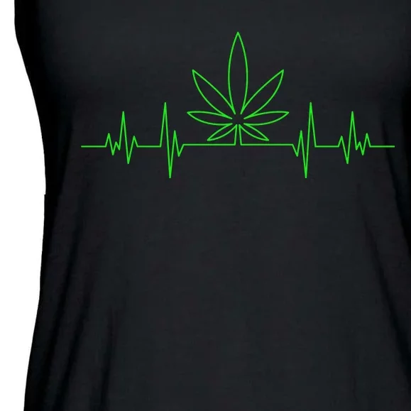 Marijuana Leaf Heartbeat Ladies Essential Flowy Tank