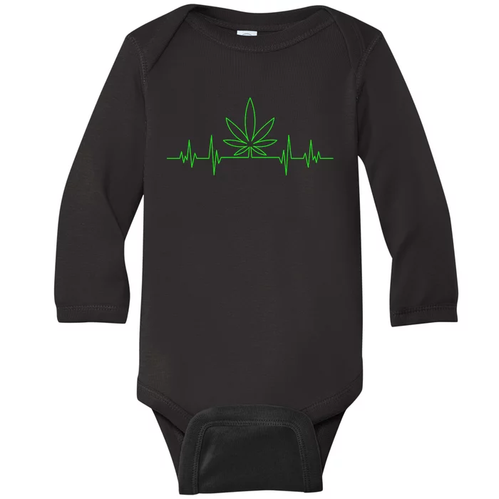 Marijuana Leaf Heartbeat Baby Long Sleeve Bodysuit