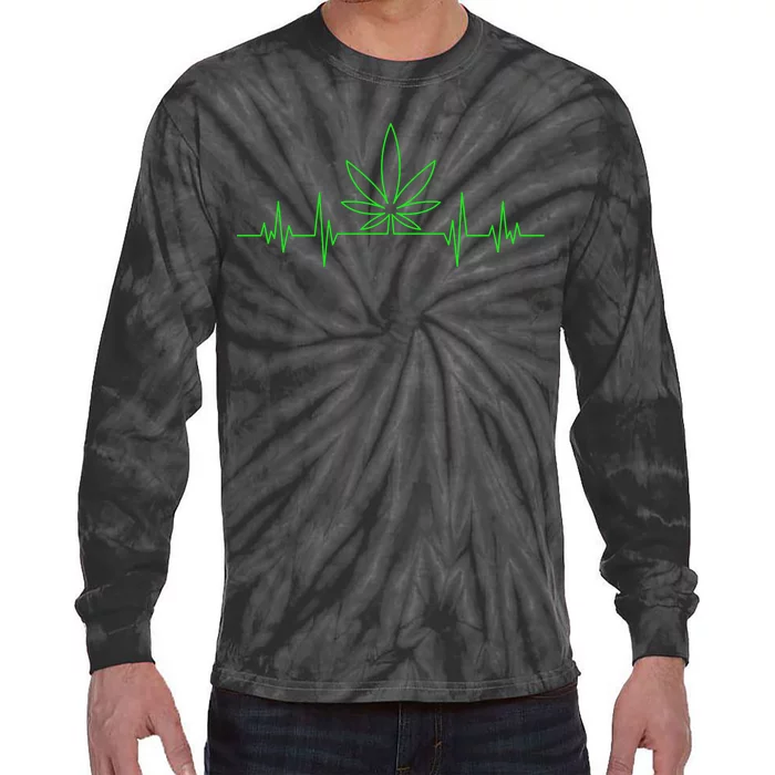 Marijuana Leaf Heartbeat Tie-Dye Long Sleeve Shirt