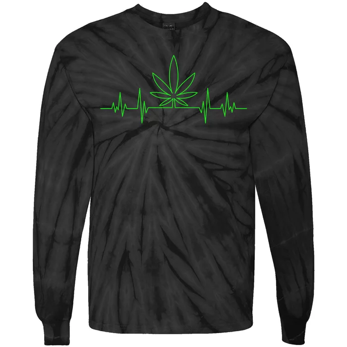 Marijuana Leaf Heartbeat Tie-Dye Long Sleeve Shirt