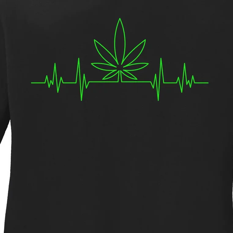 Marijuana Leaf Heartbeat Ladies Long Sleeve Shirt