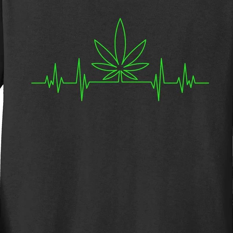 Marijuana Leaf Heartbeat Kids Long Sleeve Shirt