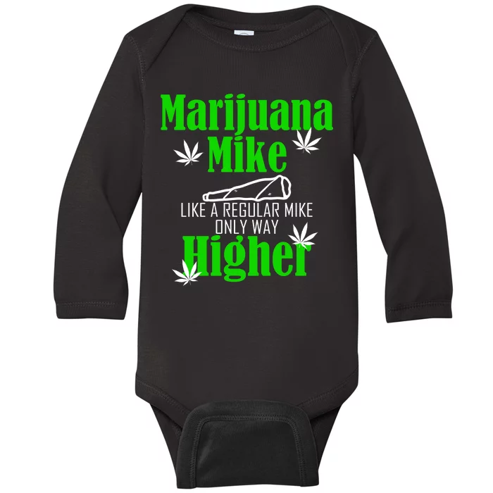 Marijuana Mike Funny Weed 420 Cannabis Baby Long Sleeve Bodysuit