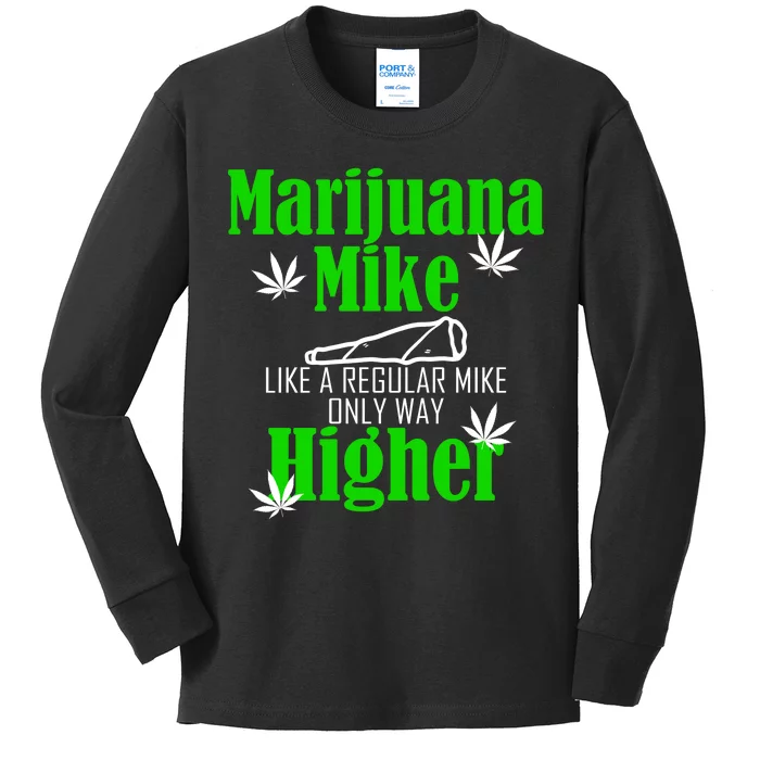 Marijuana Mike Funny Weed 420 Cannabis Kids Long Sleeve Shirt