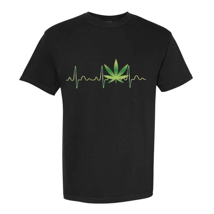 Marijuana Weed Leaf Heartbeat Pulse Garment-Dyed Heavyweight T-Shirt