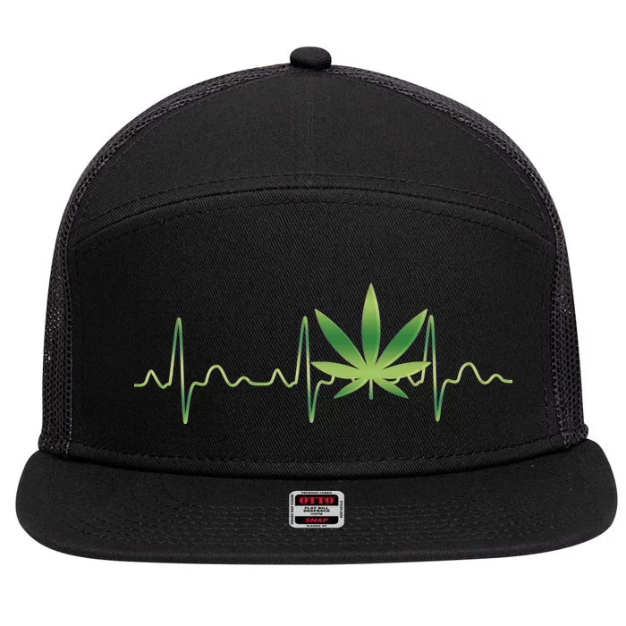 Marijuana Weed Leaf Heartbeat Pulse 7 Panel Mesh Trucker Snapback Hat