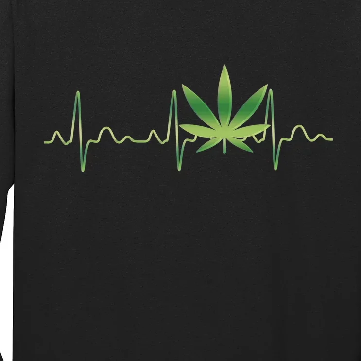 Marijuana Weed Leaf Heartbeat Pulse Long Sleeve Shirt