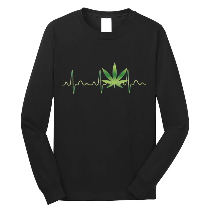 Marijuana Weed Leaf Heartbeat Pulse Long Sleeve Shirt