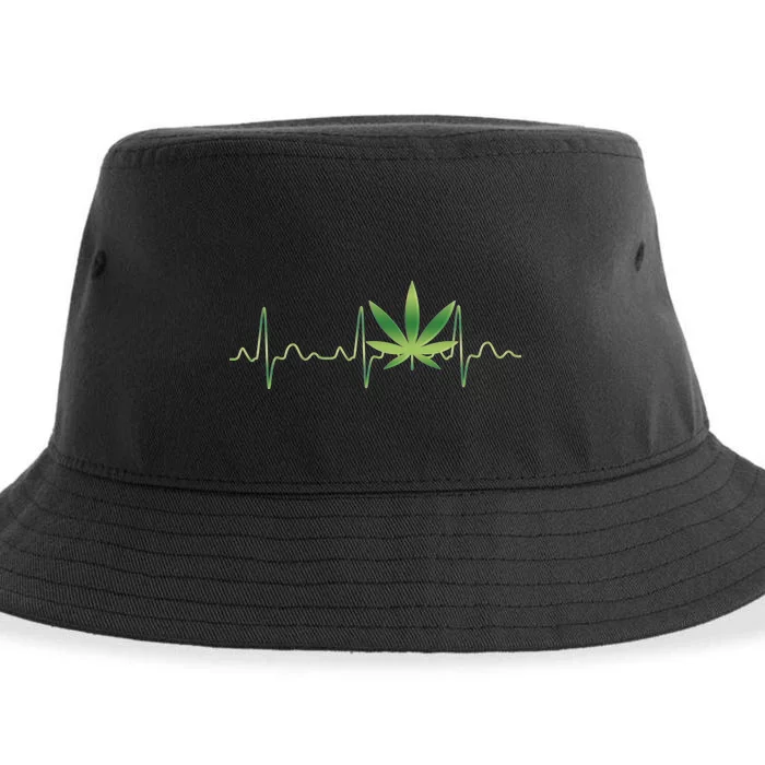 Marijuana Weed Leaf Heartbeat Pulse Sustainable Bucket Hat