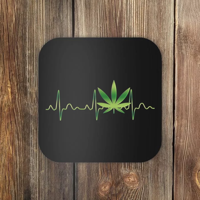 Marijuana Weed Leaf Heartbeat Pulse Coaster