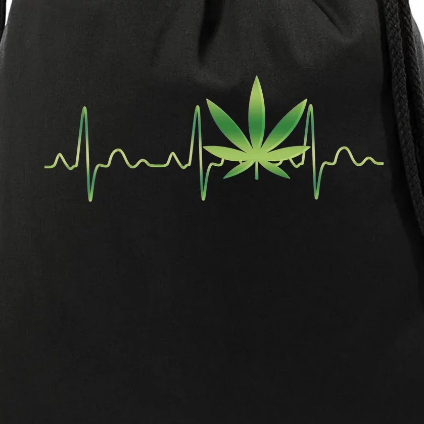 Marijuana Weed Leaf Heartbeat Pulse Drawstring Bag