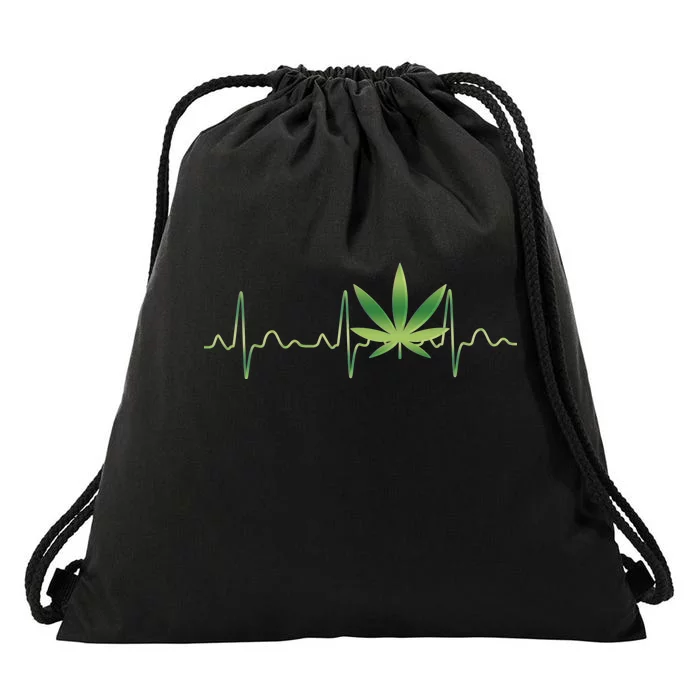 Marijuana Weed Leaf Heartbeat Pulse Drawstring Bag